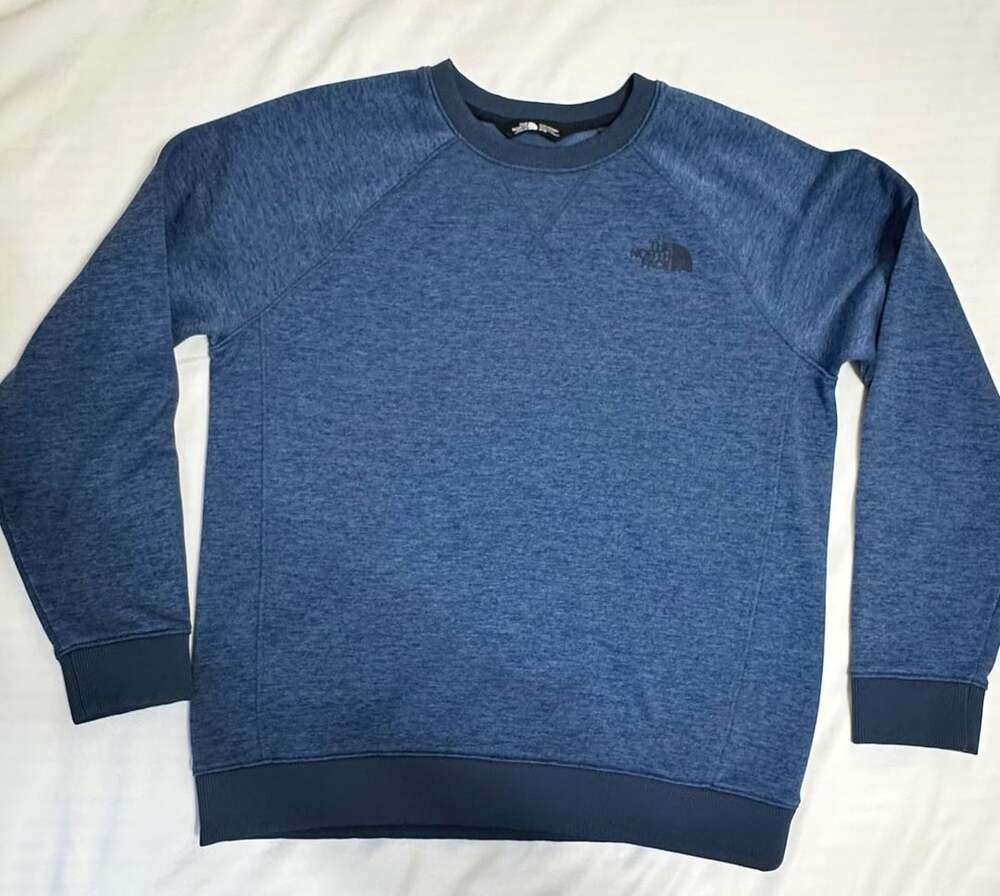 The North Face Blue Heathered Crew Neck Pullover Sweatshirt Mens Medium